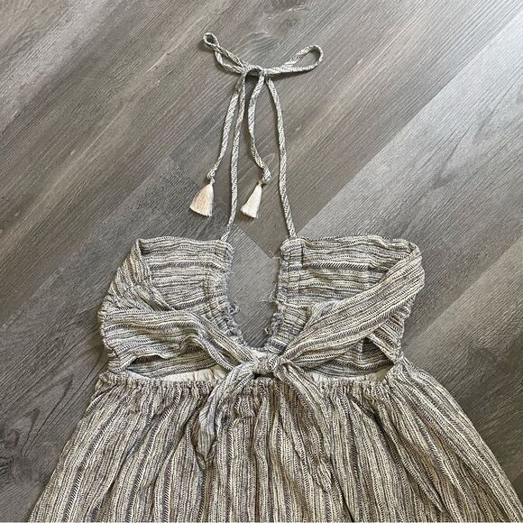 Promesa Halter Midi Dress Black Cream Back Tie Boho Vacation - Picture 8 of 12